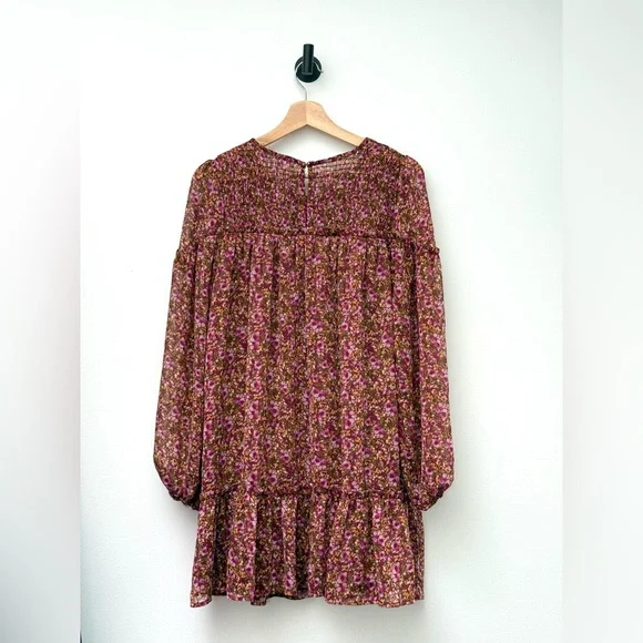 Sadie & Sage "Dear Rosaline" Floral Mini Shift Dress Long-Sleeve Ruffle Dress - Picture 3 of 8